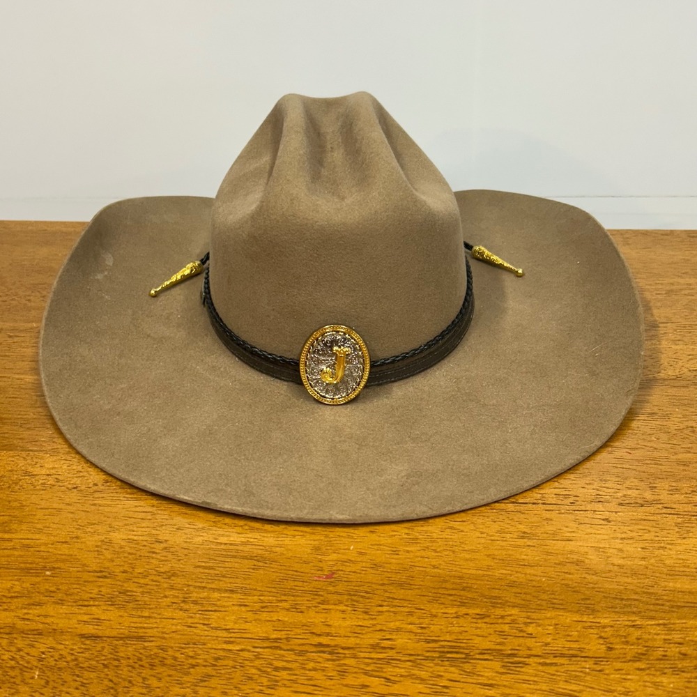 Justin Bent Rail 6X Tan Felt Cowboy Hat 7 1/4 Western Cattleman Crease J Concho - Picture 2 of 16